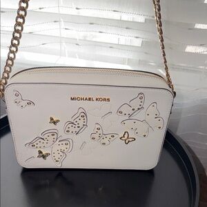Michael Kors White Butterfly Embellished Crossbody Bag